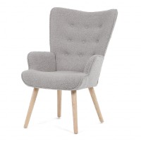 Křeslo "ušák", potah šedá látka bouclé, nohy masiv kaučukovník AK-309 GREY2